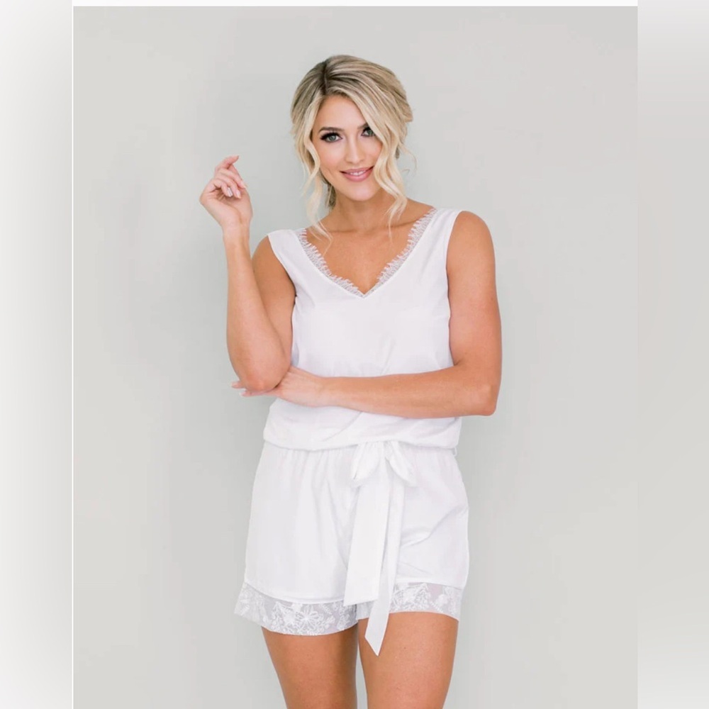 Elegant White Lace Trim Bride Romper